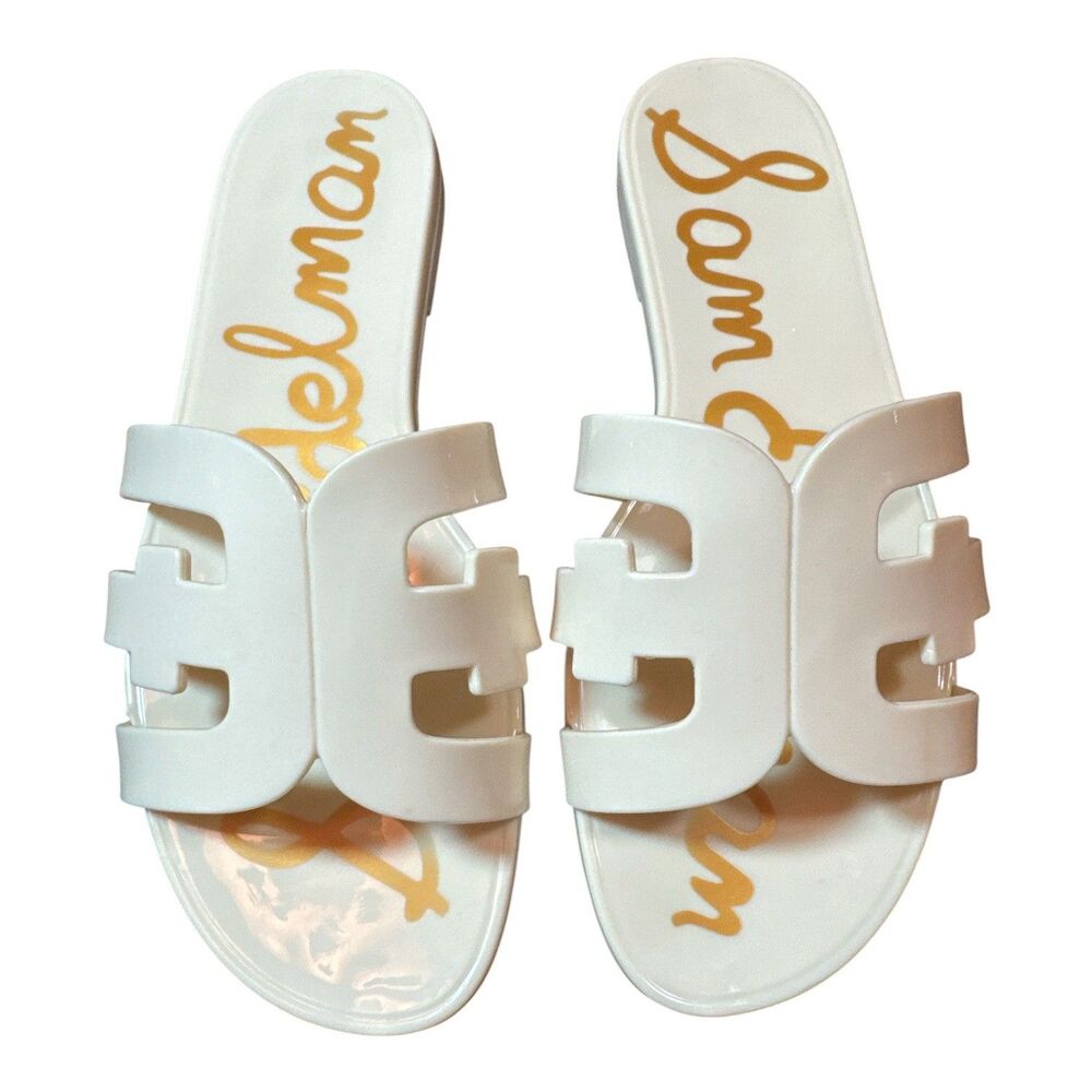 Sam Edelman Women's Bay Jelly Flat Beige Cream Sandal Size 7 Slides Retro Style